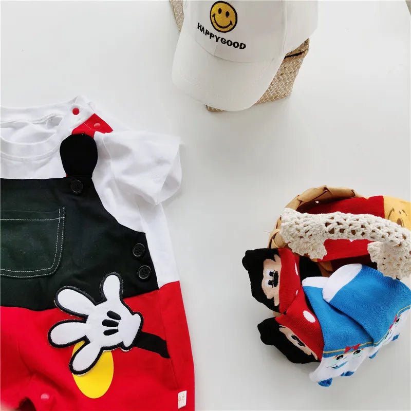 0-2 Years Old Baby Clothes Cute Cartoon Character Mickey Shape Jumpsuit Summer Cotton Boys and Girls Short Sleeve Jumpsuit