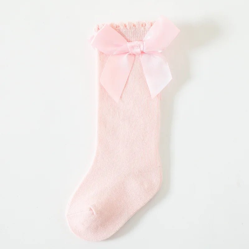 0-5Years Baby Big Bow Socks Girls Princess Socks Long Tube Loose SocksCotton Baby Girls Socks Pink