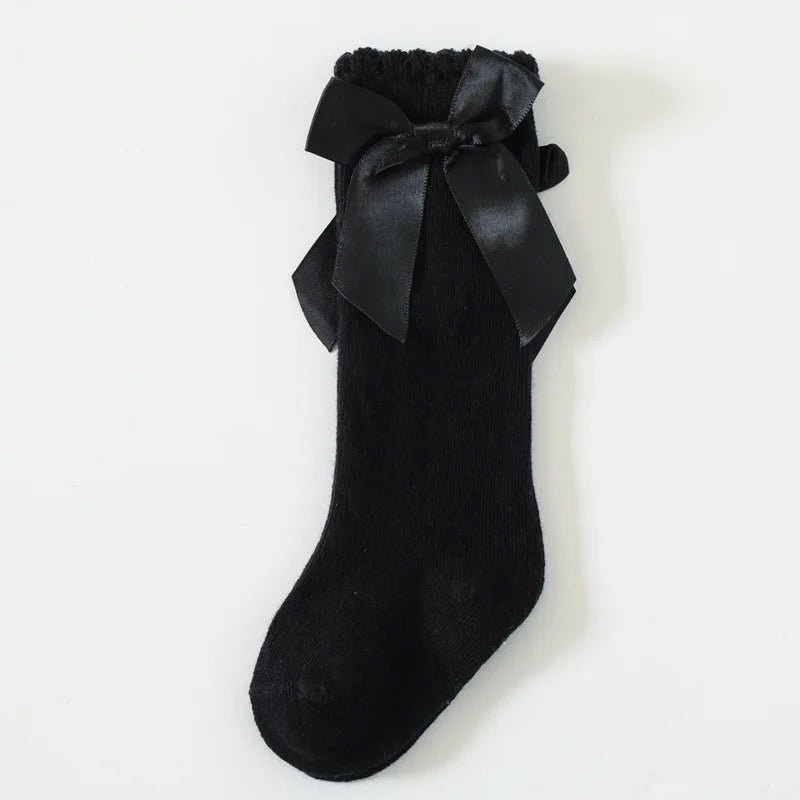 0-5Years Baby Big Bow Socks Girls Princess Socks Long Tube Loose SocksCotton Baby Girls Socks Black