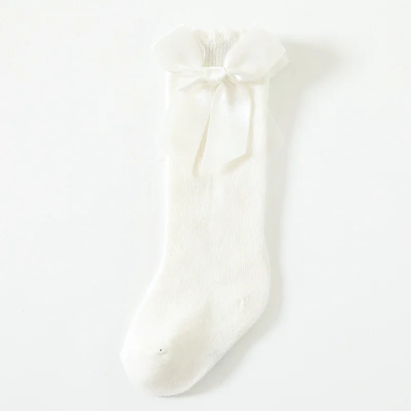 0-5Years Baby Big Bow Socks Girls Princess Socks Long Tube Loose SocksCotton Baby Girls Socks White