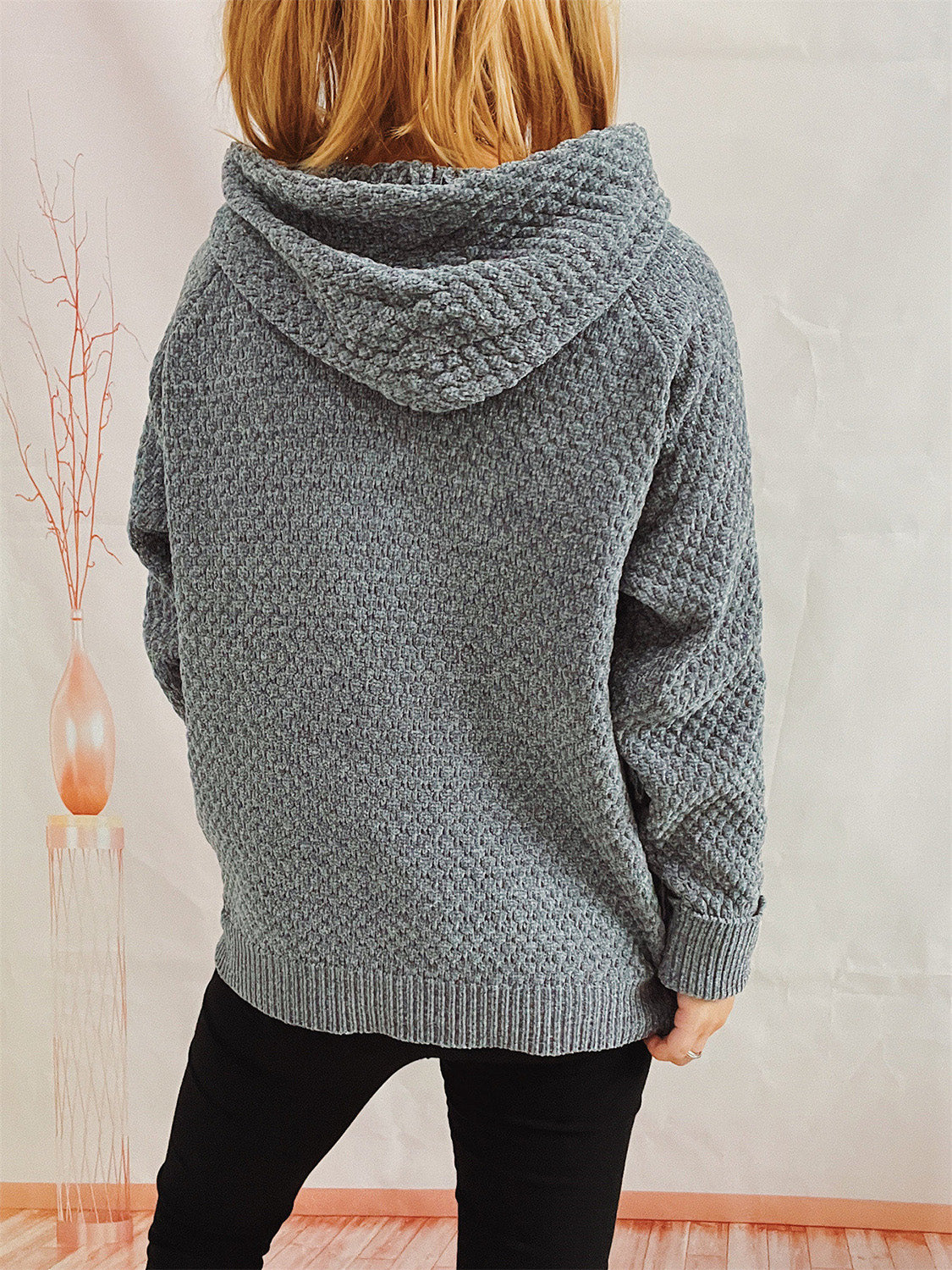 Drawstring Long Sleeve Hooded Sweater