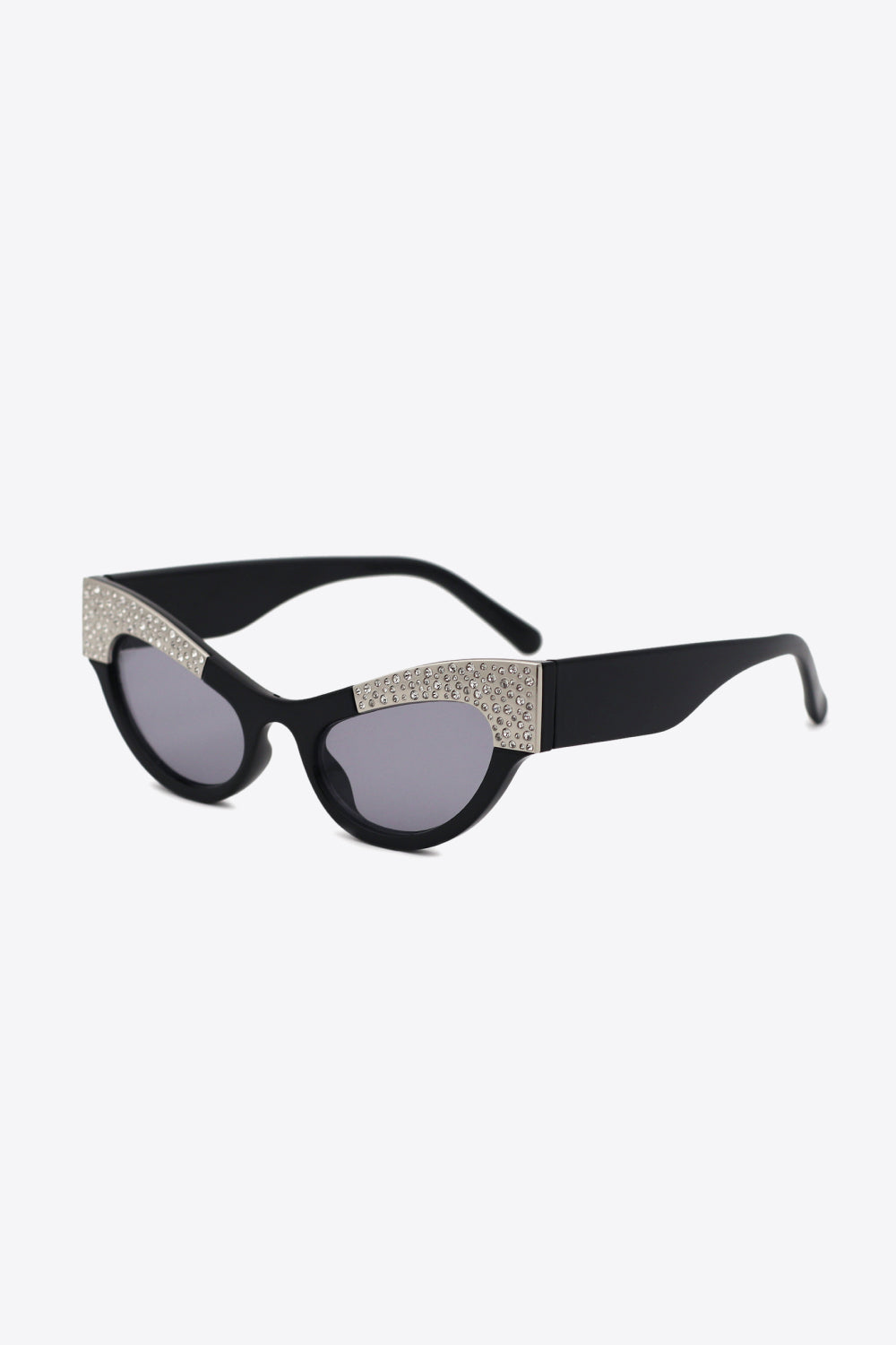 UV400 Rhinestone Trim Cat-Eye Sunglasses Black One Size