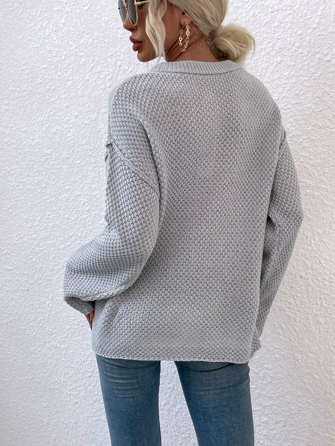 Quarter-Button Slit Sweater