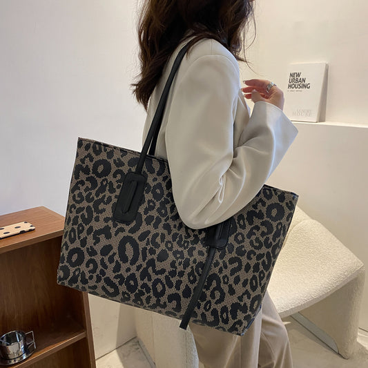 PU Leather Leopard Tote Bag Black One Size