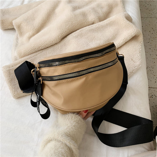 Double Zip Nylon Crossbody Bag Khaki One Size