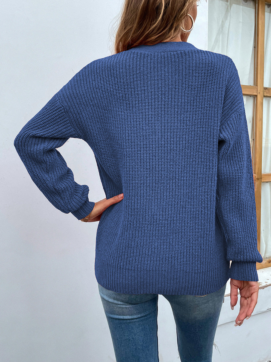 Cutout V-Neck Rib-Knit Sweater