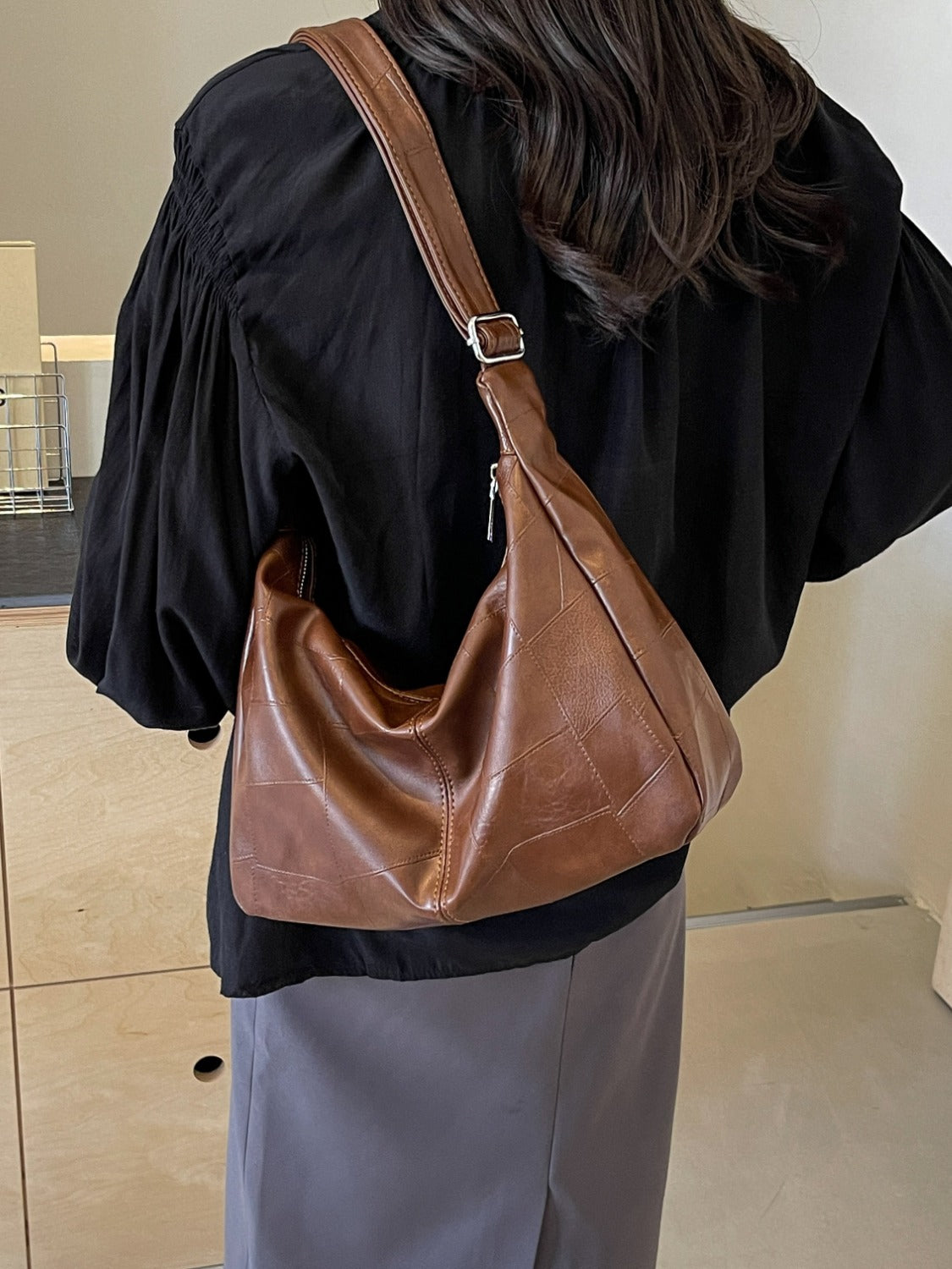 PU Leather Adjustable Strap Shoulder Bag
