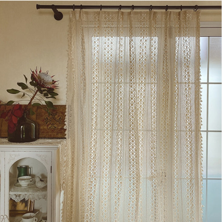 Cotton Hemp Pastoral Crochet Hollow American Country Finished Curtains