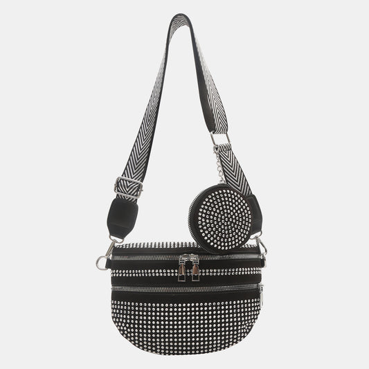 Studded Adjustable Strap Crossbody Bag - Thandynie