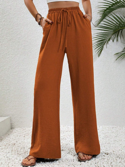 Wide Leg Drawstring Pants Caramel