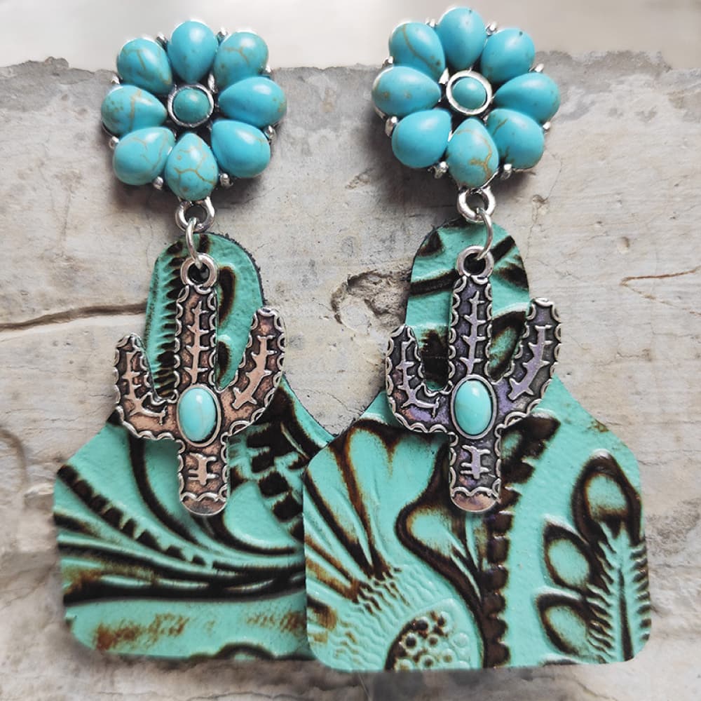 Turquoise Cactus Dangle Earrings Teal One Size