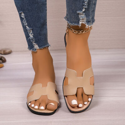 PU Leather Flat Sandals Khaki