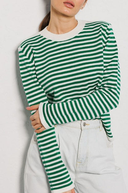 Striped Round Neck Long Sleeve Sweater