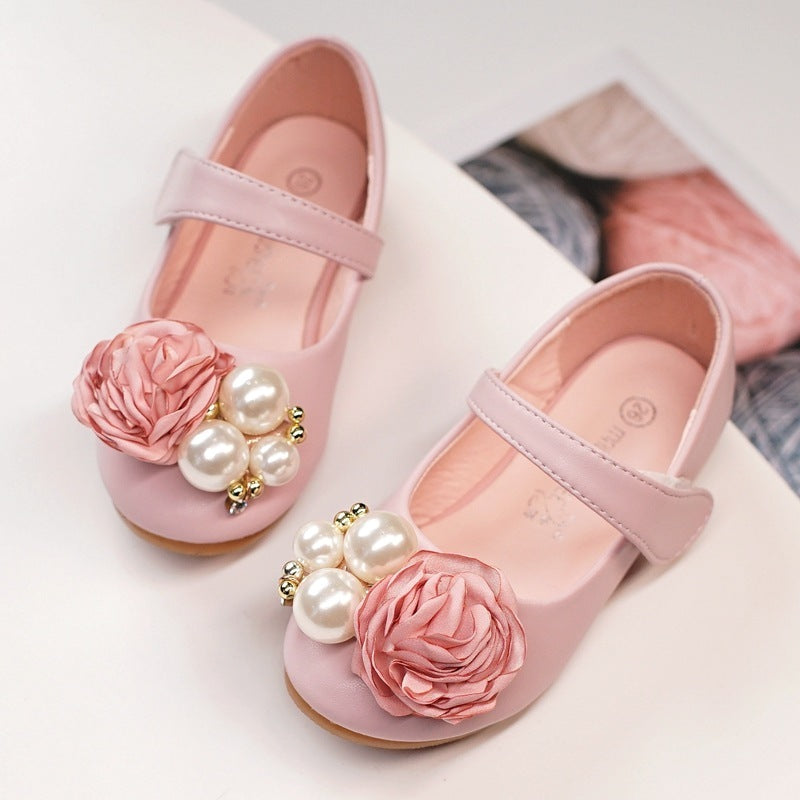 Girls Pearl Bow Show Princess Shoes Pink