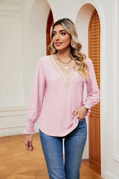 Contrast Flounce Sleeve Blouse Blush Pink