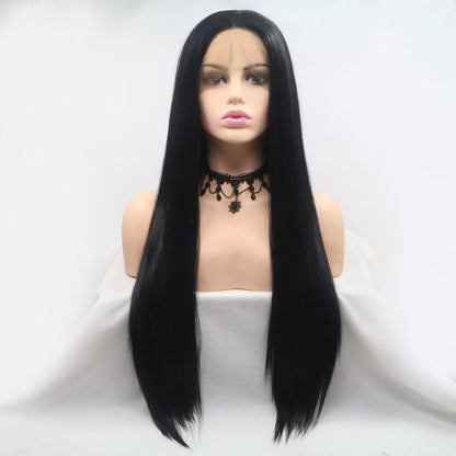 13*3" Lace Front Wigs Synthetic Long Straight 24" 130% Density Black One Size