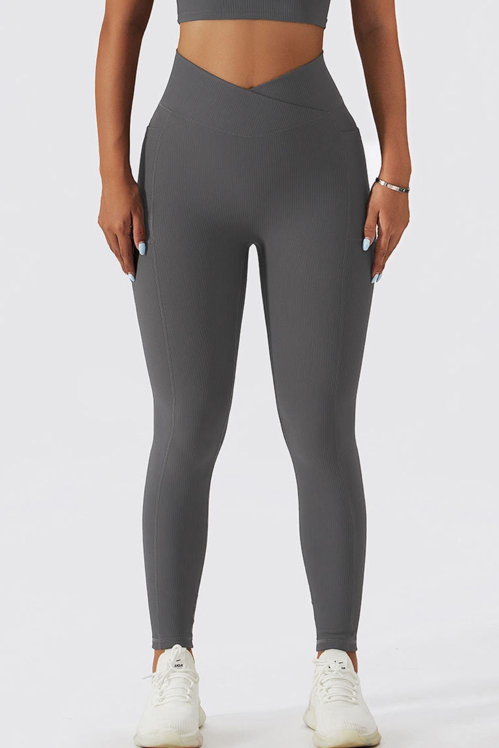 Basic Bae Crossover Waist Active Leggings Dark Gray