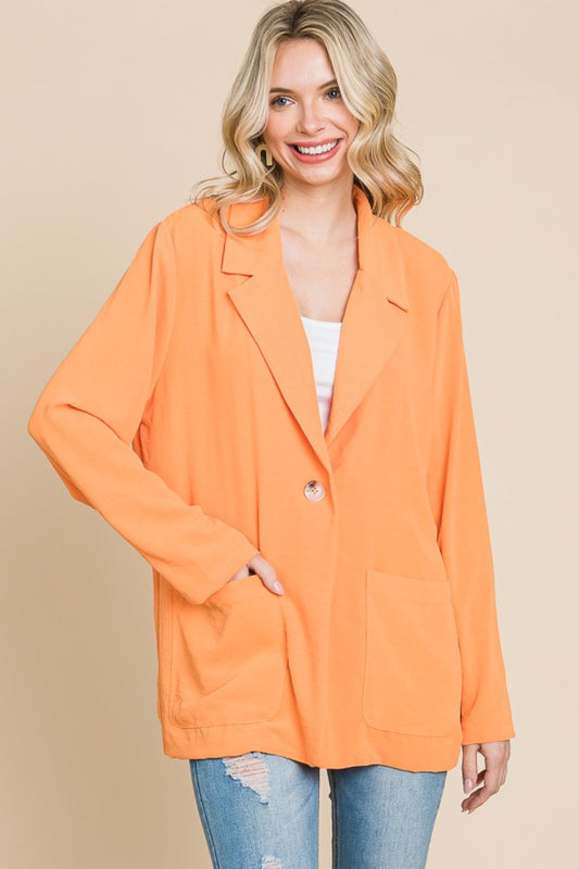 Culture Code One Button Long Sleeve Blazer with Pockets Salmon