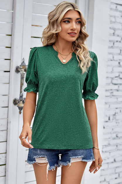 Heathered Notched Short Sleeve T-Shirt Dark Green