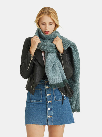 Raw Hem Heathered Polyester Scarf Deep Teal One Size