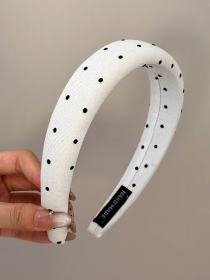 Polka Dot Polyester Wide Headband White One Size