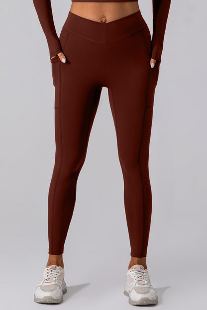 High Waist Active Leggings with Pockets Brown