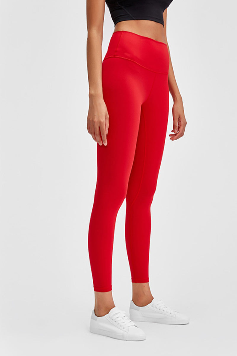 Wide Seamless Band Waist Sports Leggings Red