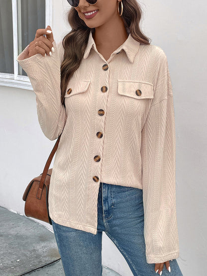 Texture Button Up Long Sleeve Shirt Sand