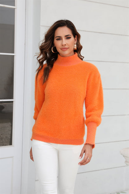 Turtle Neck Long Sleeve Pullover Sweater Tangerine