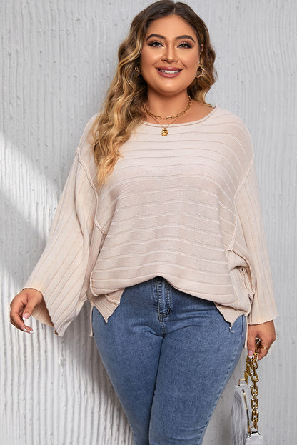 Plus Size Round Neck Exposed Seam T-Shirt Dust Storm