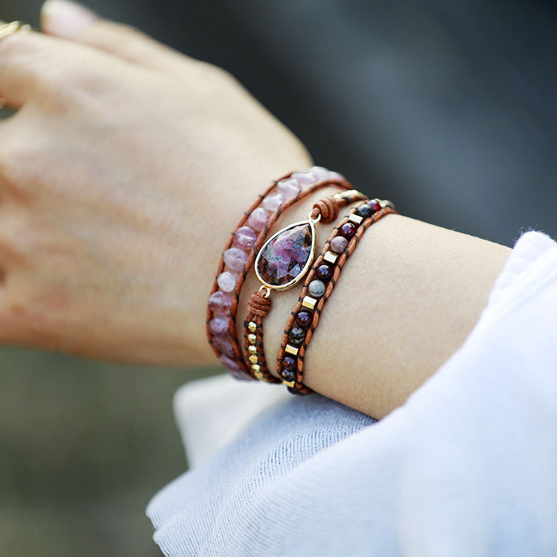 Natural Stone Layered Bracelet Deep Red One Size