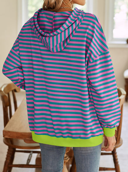 Lovelet Drawstring Striped Long Sleeve Hoodie