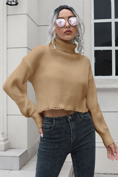 Turtleneck Dropped Shoulder Sweater Camel