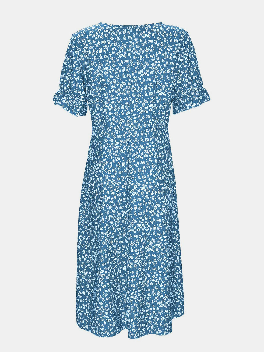 Full Size Printed Surplice Flounce Sleeve Midi Dress