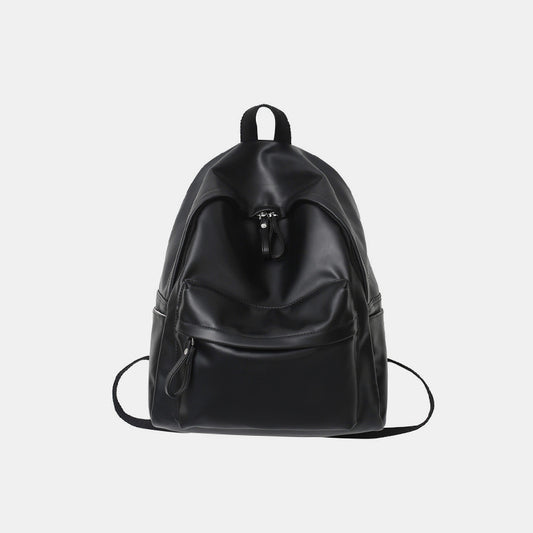 PU Leather Zip Backpack Bag Black One Size