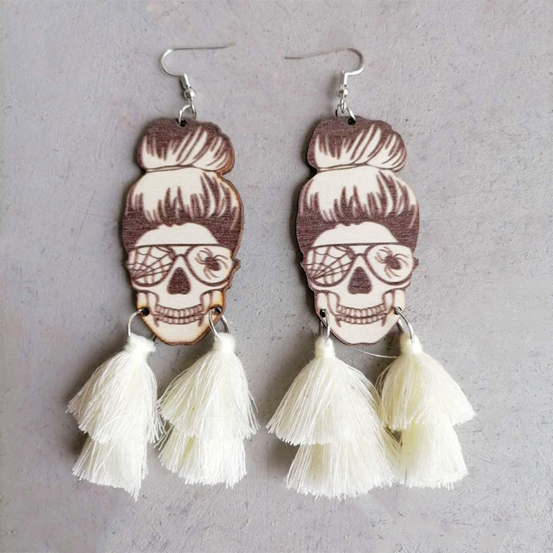 Spider Grandma Tassel Detail Dangle Earrings Halloween Cream One Size