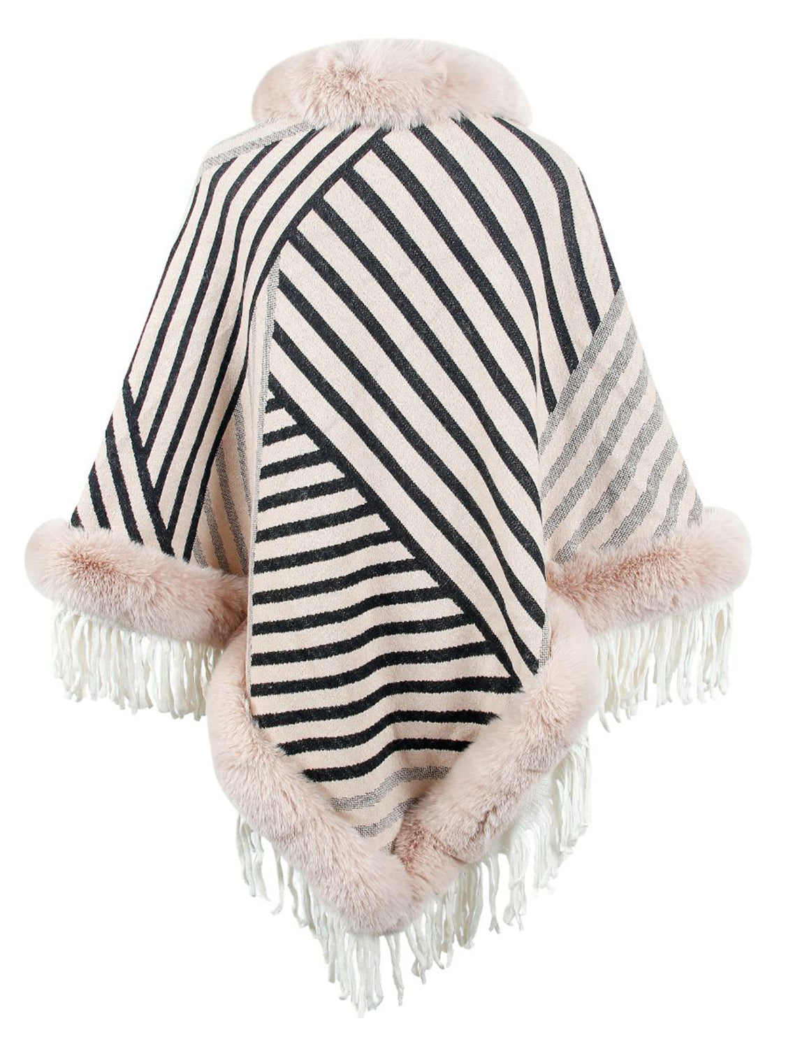 Striped Fringe Hem Poncho - Thandynie