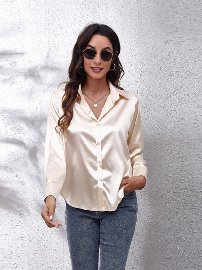 Button Up Collared Neck Long Sleeve Shirt Ivory