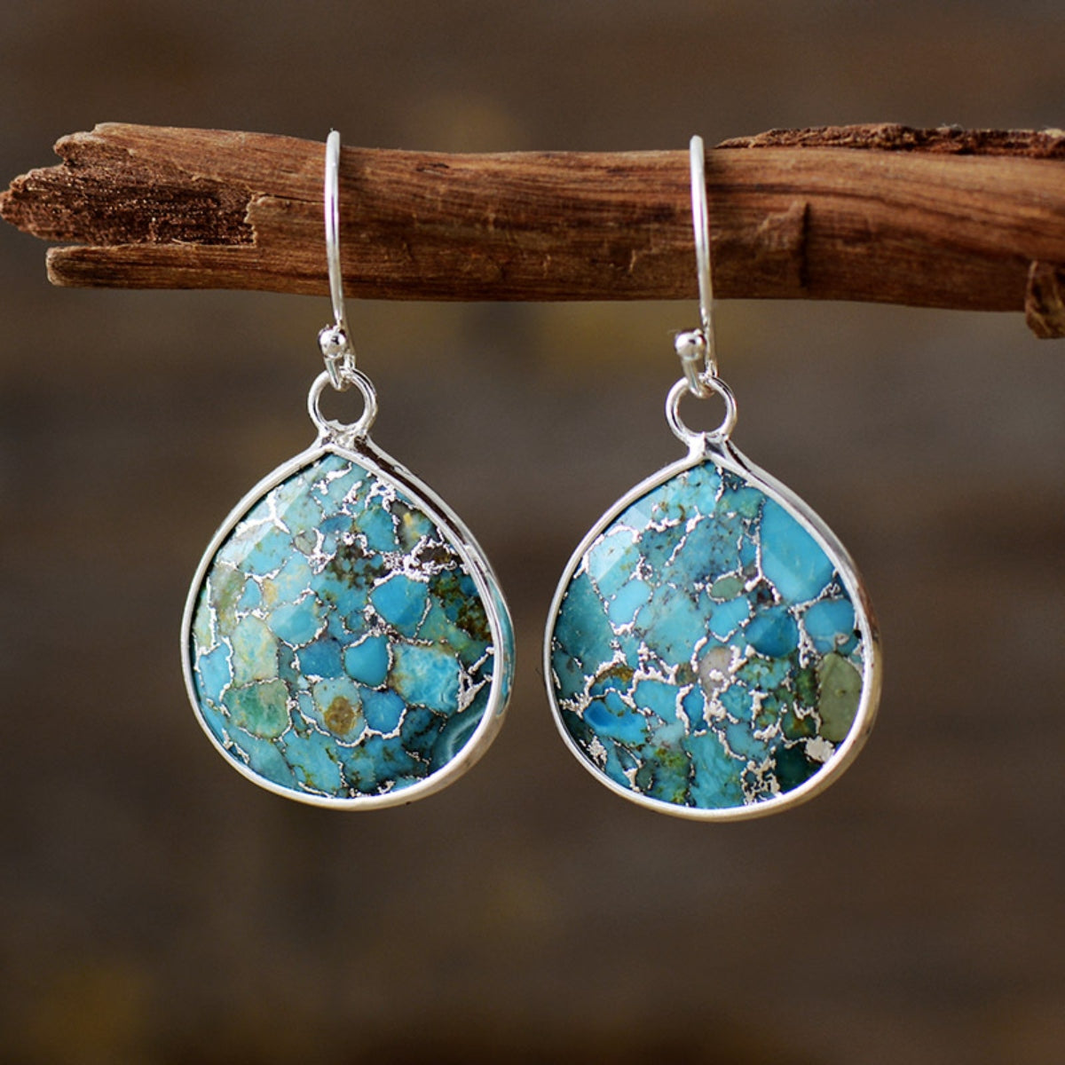 Natural Stone Teardrop Earrings - Thandynie