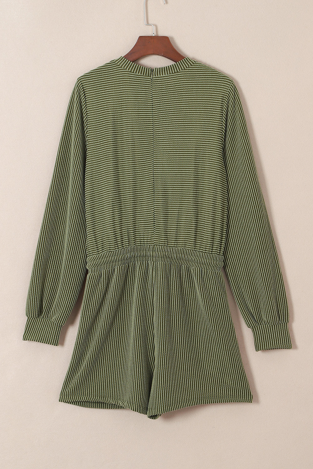 Jungle Green Corded Pullover Long Sleeve Drawstring Romper