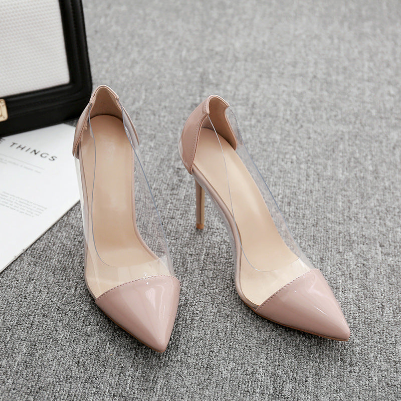 Fashion Transparent Lady Pointed Toe Stiletto Heels Pink