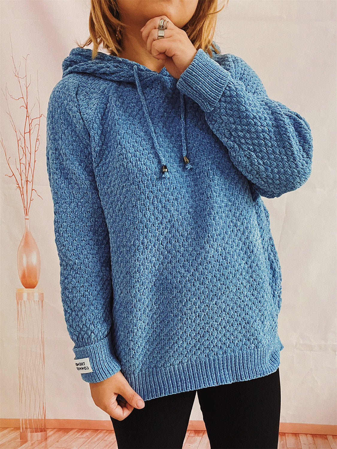 Drawstring Long Sleeve Hooded Sweater