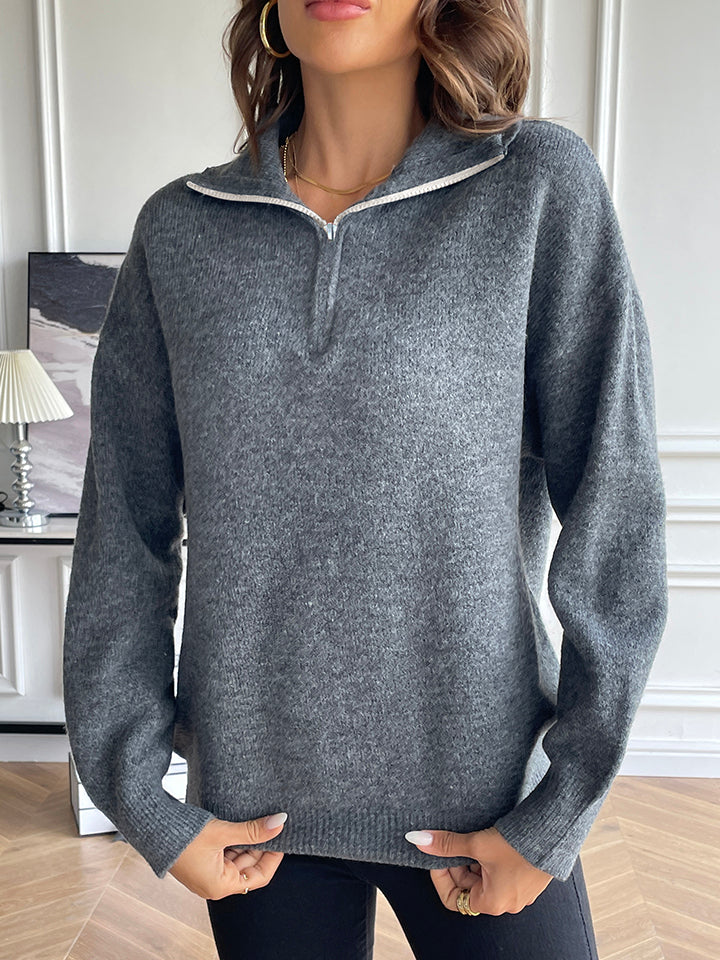 Half Zip Dropped Shoulder Sweater Charcoal