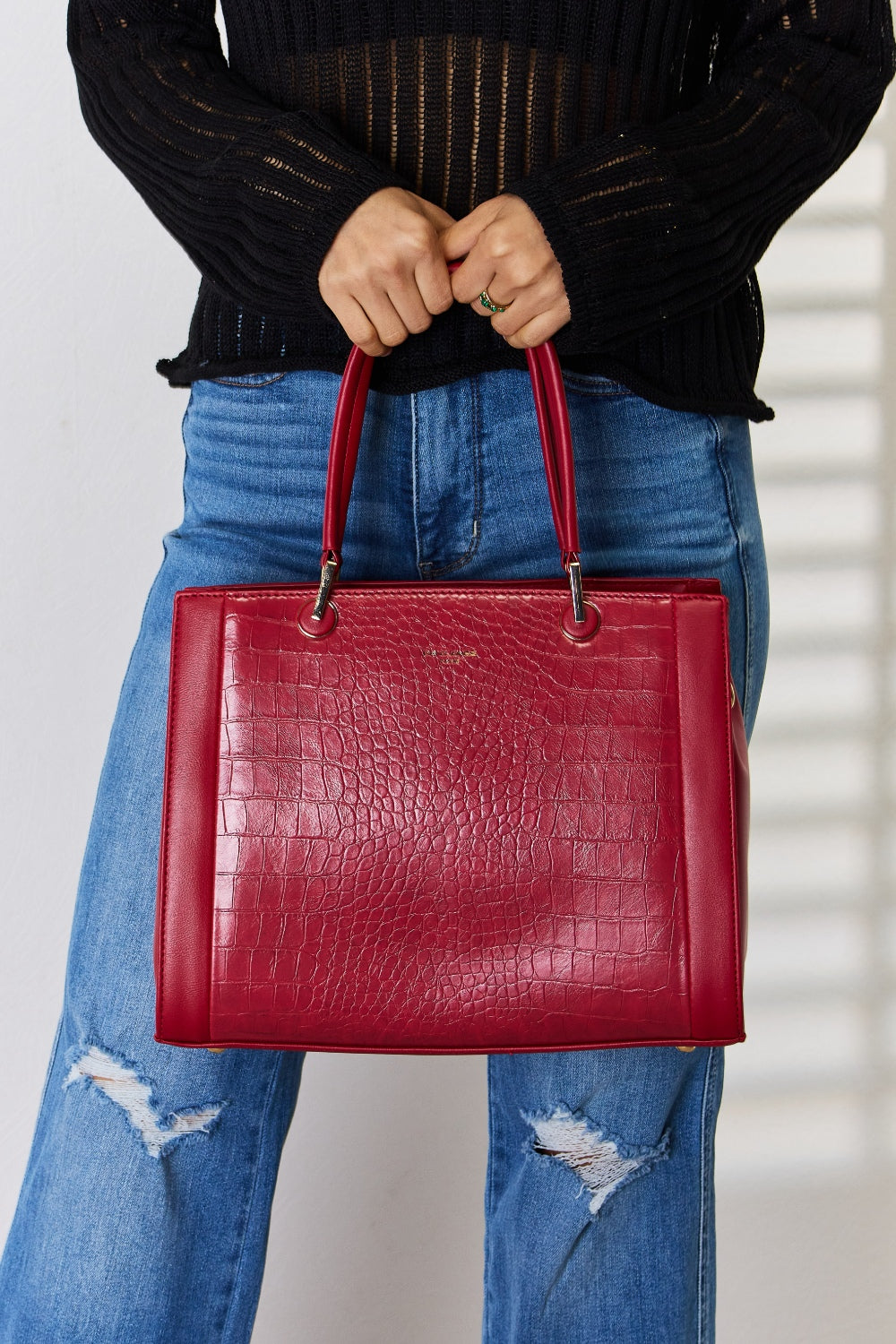 David Jones Texture PU Leather Handbag DARK RED One Size