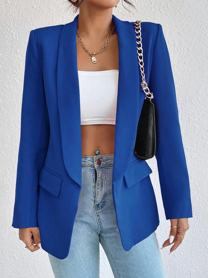 Shawl Collar Long Sleeve Blazer Royal Blue