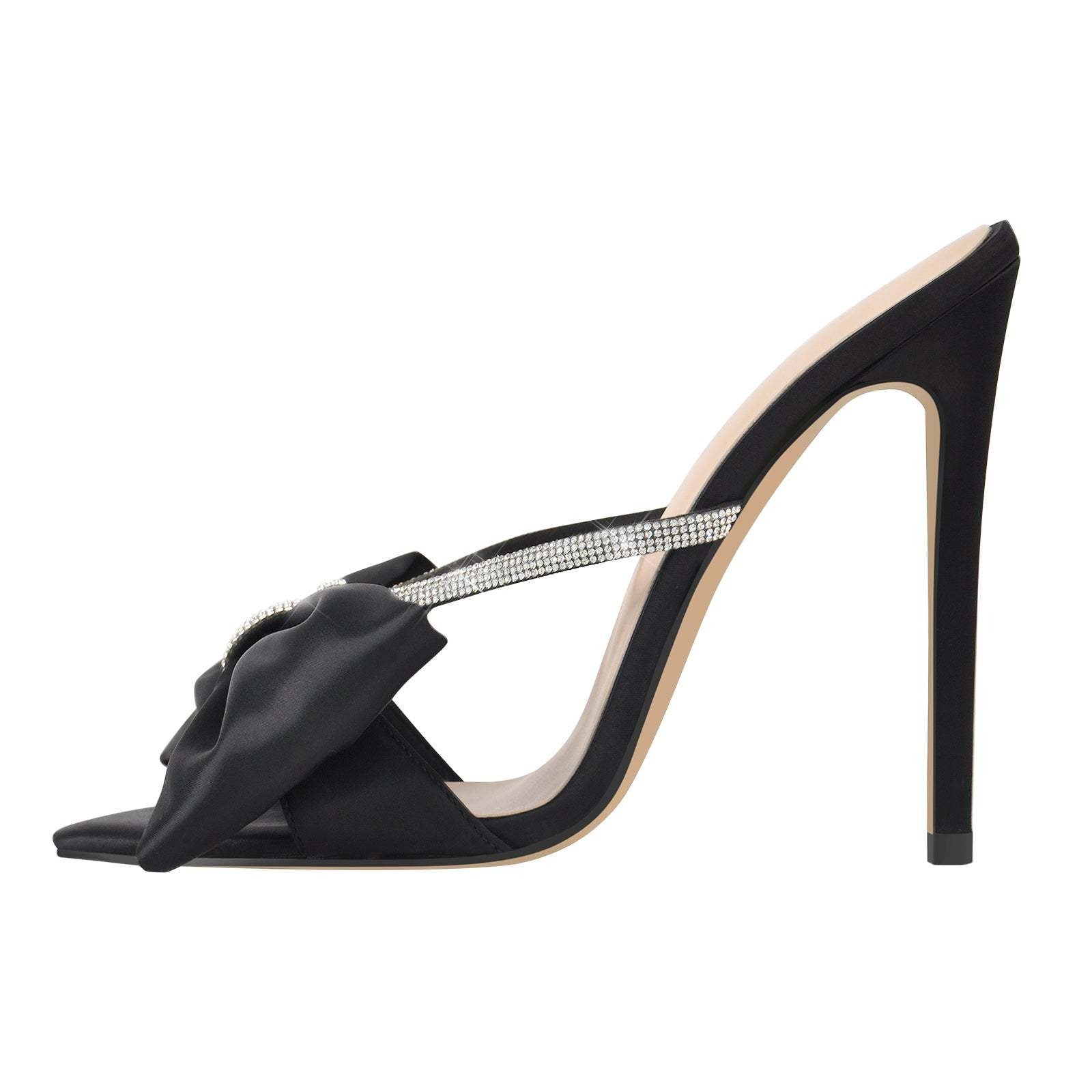 European & American Pointed Bow High Heel Sandals | Sexy & Fashionable Women's Footwear Black