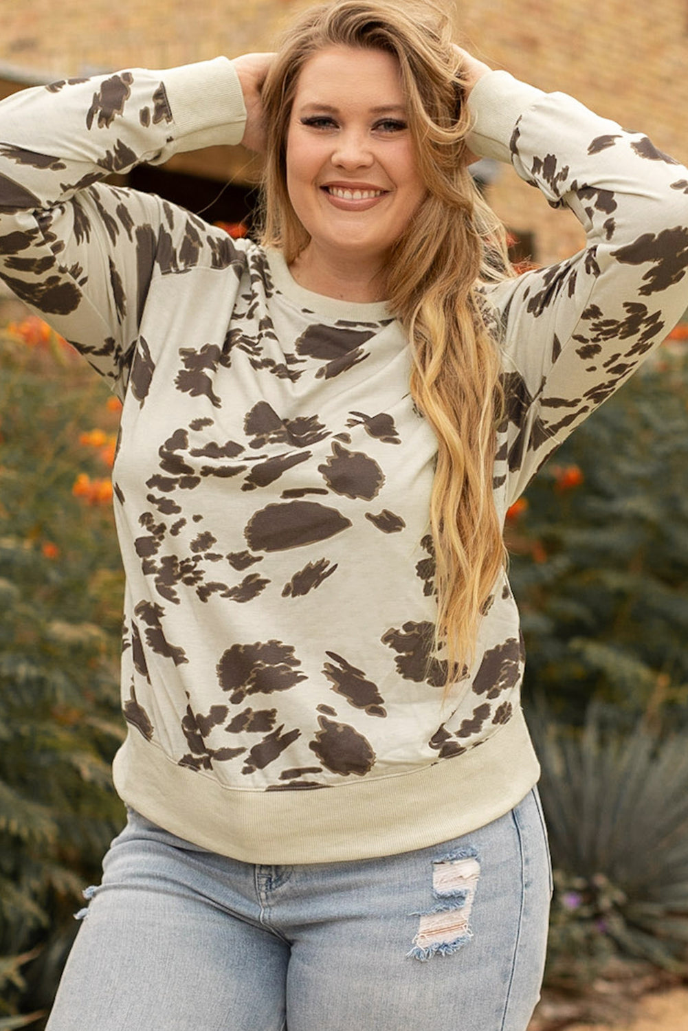 Plus Size Animal Print Crew Neck Pullover Sweatshirt