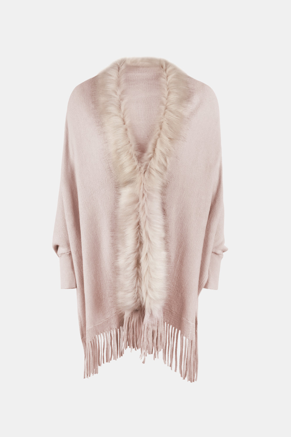 Fringe Open Front Long Sleeve Poncho - Thandynie