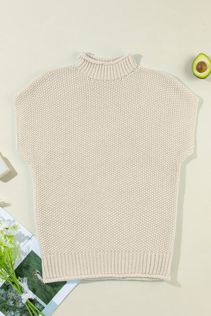 Turtleneck Cap Sleeve Sweater Beige