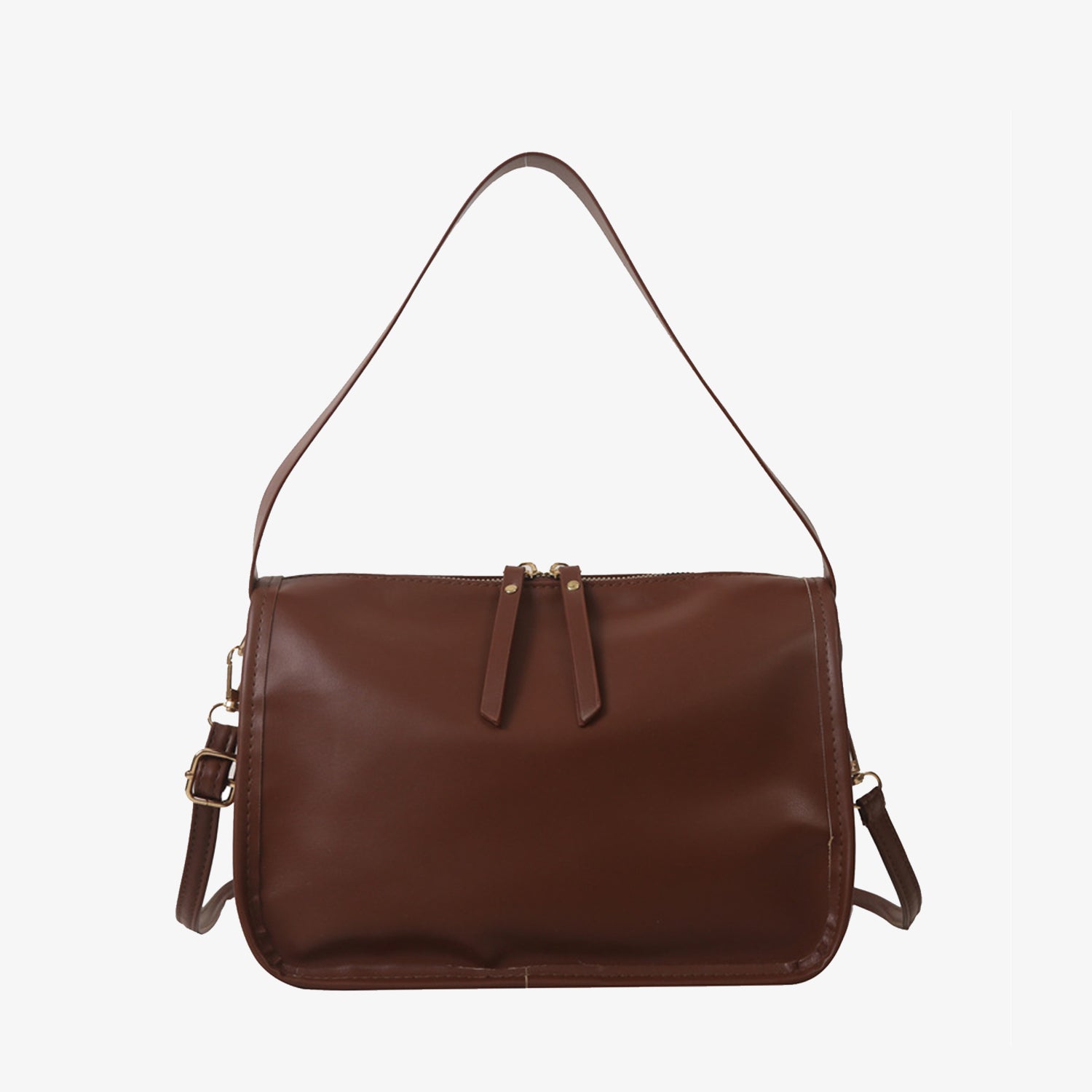 PU Leather Shoulder Bag Brown One Size